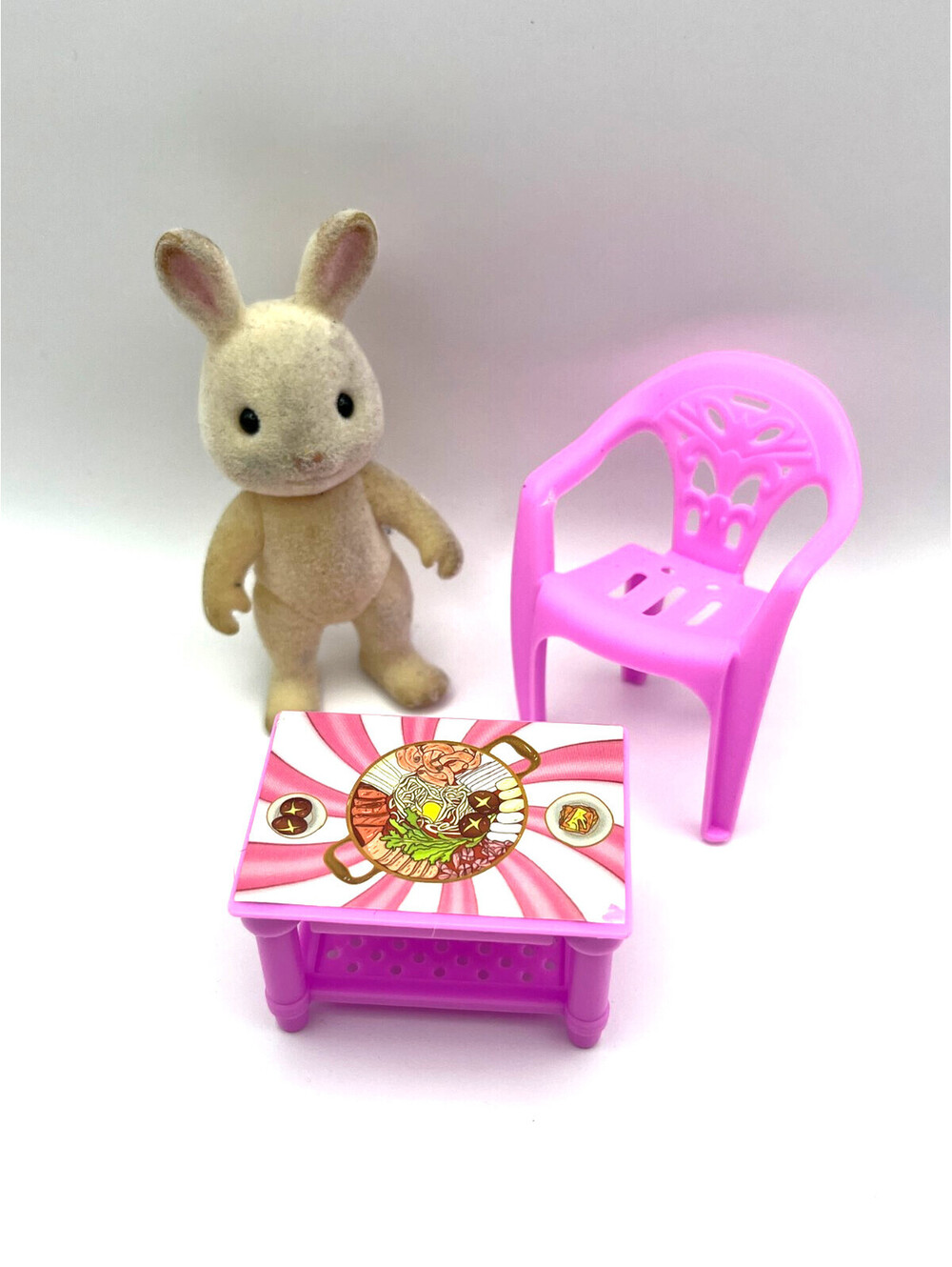 Calico Critters Sylvanian Families Rabbit Figure with Replacement Chair / Table